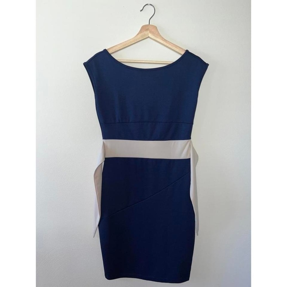 Bodycon Navy Dress Khaki Sash Strip Medium Knee Length Work Date Night Tank